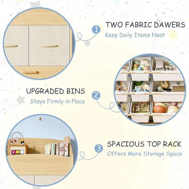 Alt view image 6 of 7 - Kids Toy Storage Organizer, Scalloped Shelf, 9 Bins, Toy Chest