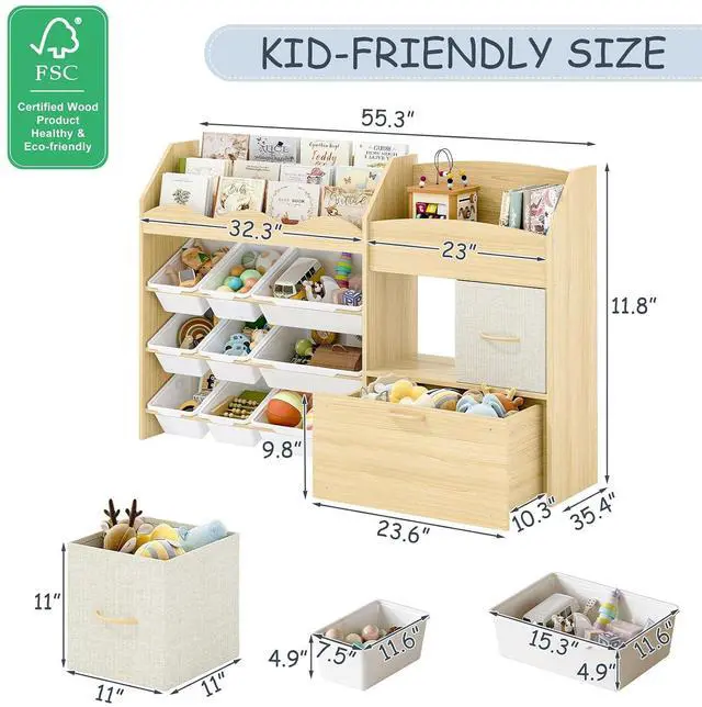 Alt view image 2 of 7 - Kids Toy Storage Organizer, Scalloped Shelf, 9 Bins, Toy Chest