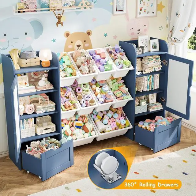 Alt view image 7 of 7 - 66" W 5-in-1 Kids Bookshelf and Toy Storage with Magnetic Drawing Boards