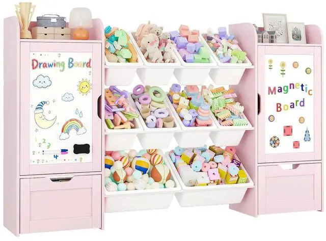 Main image of 66" W Toy Storage with 10 Toy Bins, 6-Cube Kids Bookshelf, Wooden