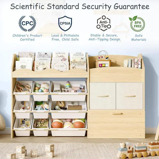 Alt view image 7 of 7 - Kids Toy Storage Organizer, Scalloped Shelf, 9 Bins, Toy Chest