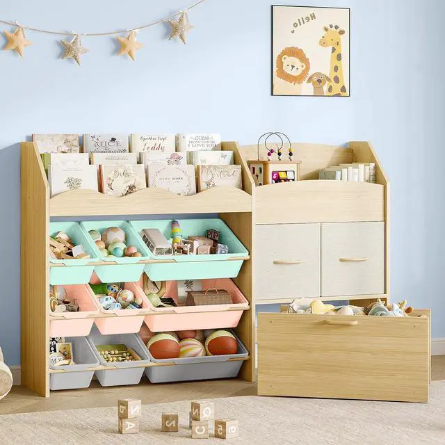 Main image of 5-in-1 Toy Organizer, Scalloped Shelf, Toy Chest, 9 Color Bins