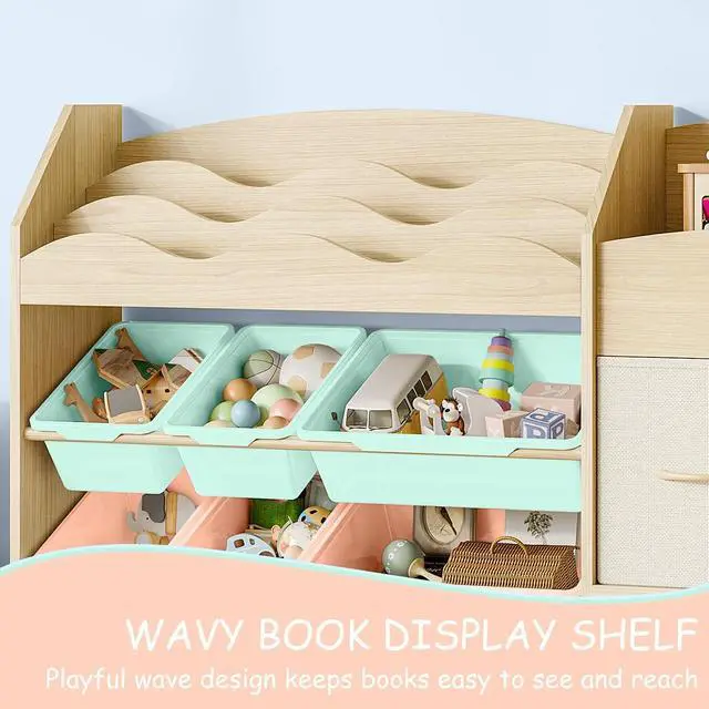 Alt view image 6 of 7 - 5-in-1 Toy Organizer, Scalloped Shelf, Toy Chest, 9 Color Bins