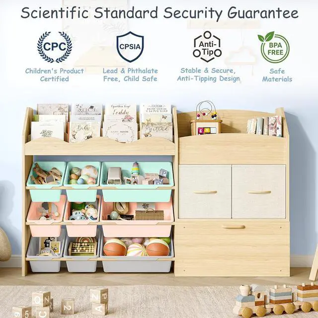 Alt view image 5 of 7 - 5-in-1 Toy Organizer, Scalloped Shelf, Toy Chest, 9 Color Bins
