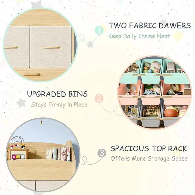 Alt view image 7 of 7 - 5-in-1 Toy Organizer, Scalloped Shelf, Toy Chest, 9 Color Bins