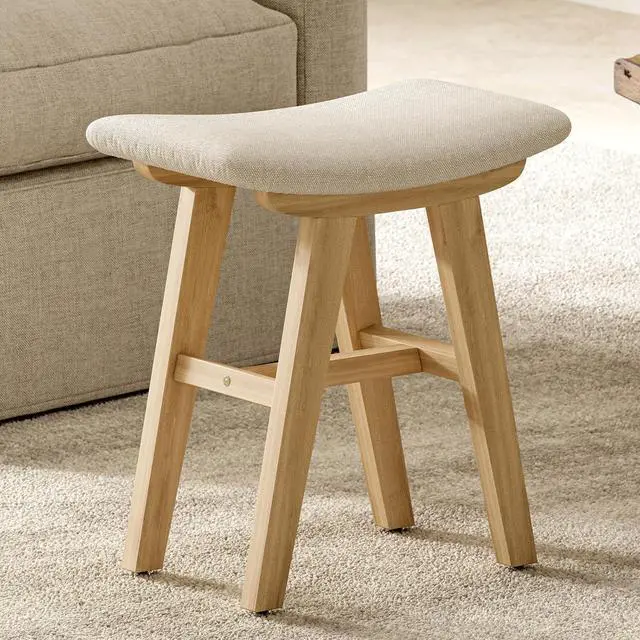 Main image of Vanity Stool with Removable Easy-Clean Cover, Natural Wood Color