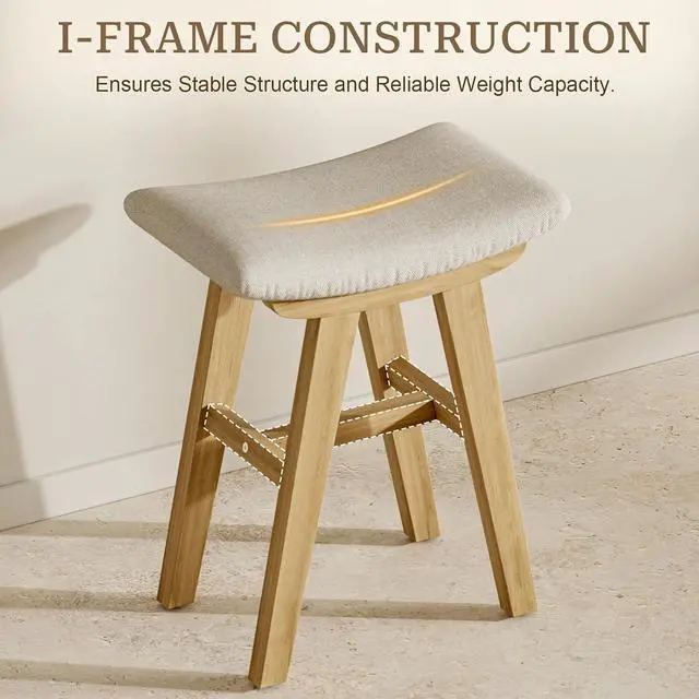 Alt view image 4 of 7 - Vanity Stool with Removable Easy-Clean Cover, Natural Wood Color