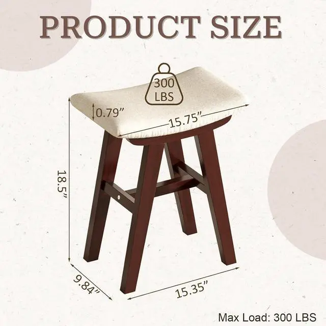 Alt view image 2 of 7 - Vanity Stool with Removable Easy-Clean Cover, Rubberwood, Walnut