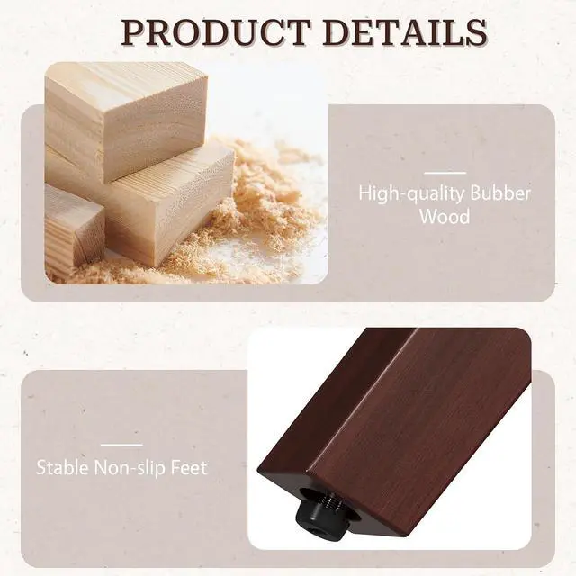 Alt view image 5 of 7 - Vanity Stool with Removable Easy-Clean Cover, Rubberwood, Walnut