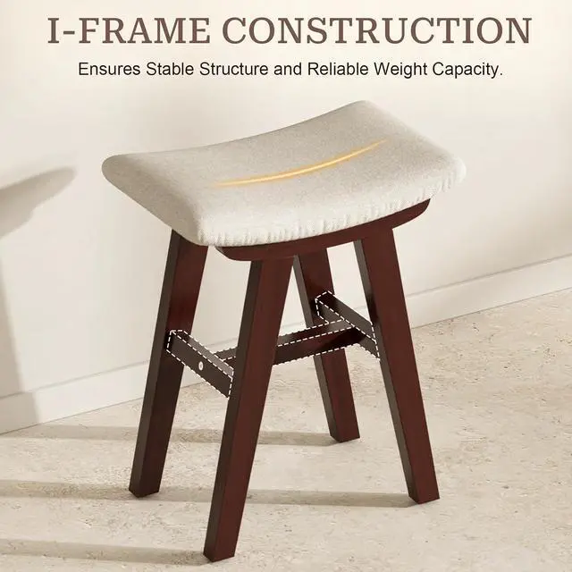 Alt view image 4 of 7 - Vanity Stool with Removable Easy-Clean Cover, Rubberwood, Walnut