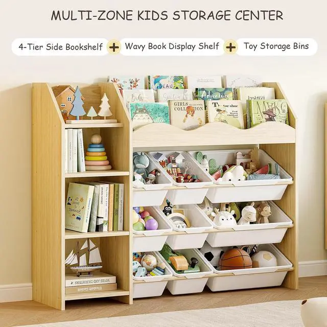 Alt view image 3 of 7 - Toy Storage Organizer, Scalloped Bookshelf, 4 Toy Shelves, 9 Bins