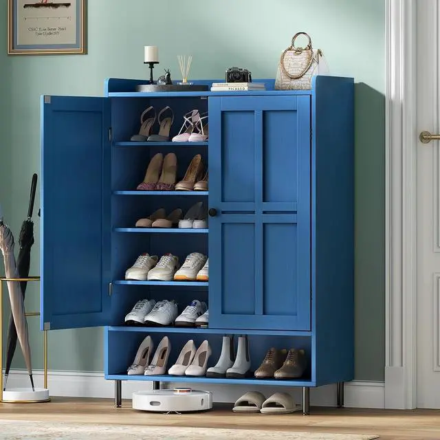 Main image of Shoe Storage Cabinet with 2 Doors, 6-Tier Shoe Cabinet with 3 Adjustable Shelves and Metal Legs, 45'' Tall Shoe Rack Organizer Cabinet for Entryway, Front Door, Blue