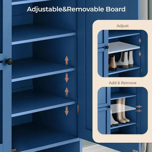 Alt view image 7 of 7 - Shoe Storage Cabinet with 2 Doors, 6-Tier Shoe Cabinet with 3 Adjustable Shelves and Metal Legs, 45'' Tall Shoe Rack Organizer Cabinet for Entryway, Front Door, Blue