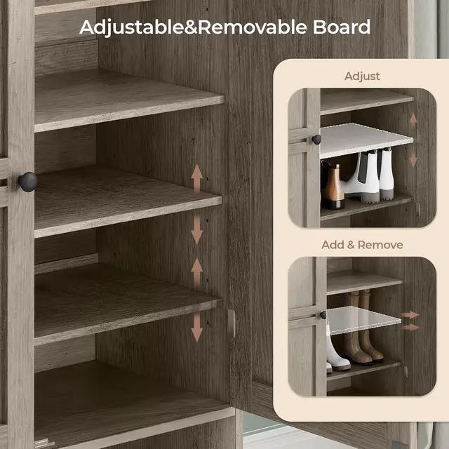 Alt view image 7 of 7 - Shoe Storage Cabinet with 2 Doors, 6-Tier Shoe Cabinet with 3 Adjustable Shelves and Metal Legs, 45'' Tall Shoe Rack Organizer Cabinet for Entryway, Front Door, Gray Wash