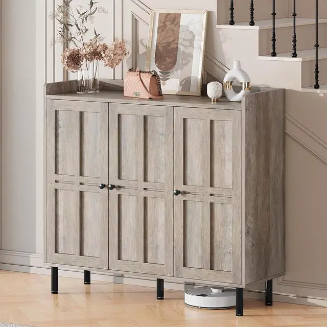 Alt view image 5 of 7 - Shoe Storage Cabinet with 3 Doors, 8-Tier Shoe Cabinet with 5 Adjustable Shelves and Metal Legs, 40'' Tall Shoe Rack Organizer Cabinet for Entryway, Front Door, Gray Wash