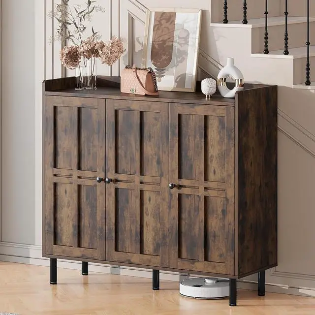 Alt view image 5 of 7 - Shoe Storage Cabinet with 3 Doors, 8-Tier Shoe Cabinet with 5 Adjustable Shelves and Metal Legs, 40'' Tall Shoe Rack Organizer Cabinet for Entryway, Front Door, Rustic Brown