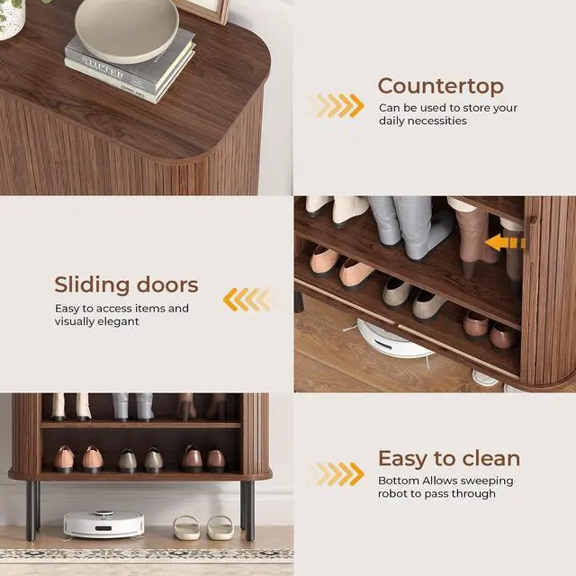 Alt view image 4 of 7 - 6-Tier Shoe Storage Cabinet for Entryway with Sliding Door Walnut
