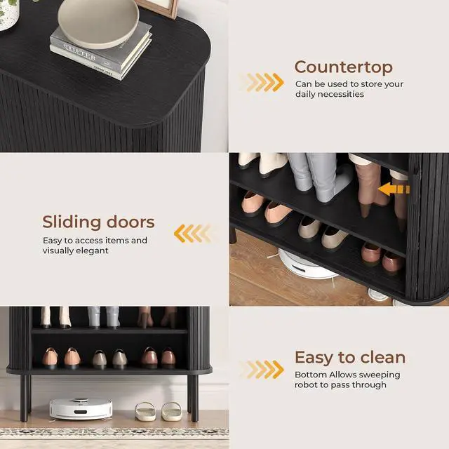 Alt view image 4 of 7 - 6-Tier Shoe Storage Cabinet for Entryway with Sliding Doors Black