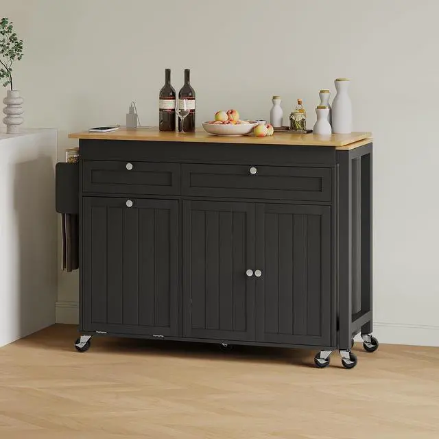 Alt view image 5 of 7 - Kitchen Islands with Storage, Extendable Dining Table and Power Outlet