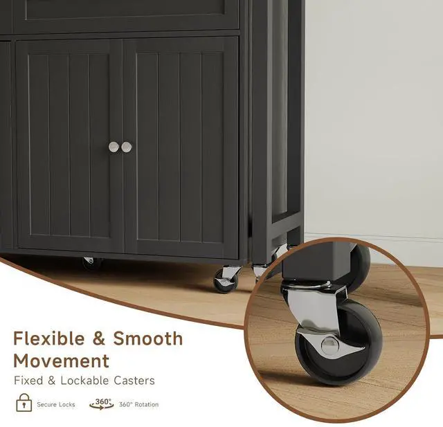 Alt view image 7 of 7 - Kitchen Islands with Storage, Extendable Dining Table and Power Outlet
