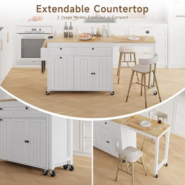 Alt view image 3 of 7 - Kitchen Islands with Storage, Extendable Dining Table and Power Outlet