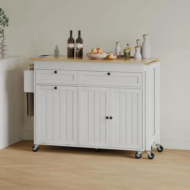 Alt view image 5 of 7 - Kitchen Islands with Storage, Extendable Dining Table and Power Outlet