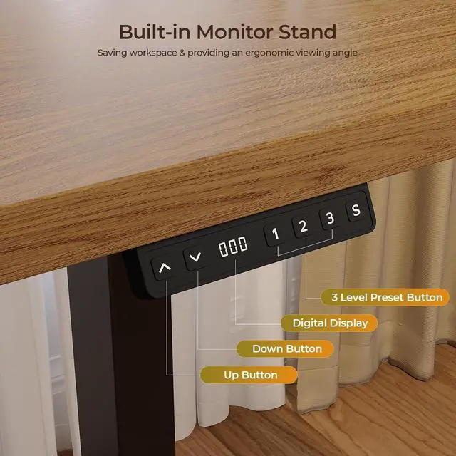 Alt view image 5 of 7 - 55 x 24 Inch Electric Standing Up Desk with Monitor Shelf, Oak