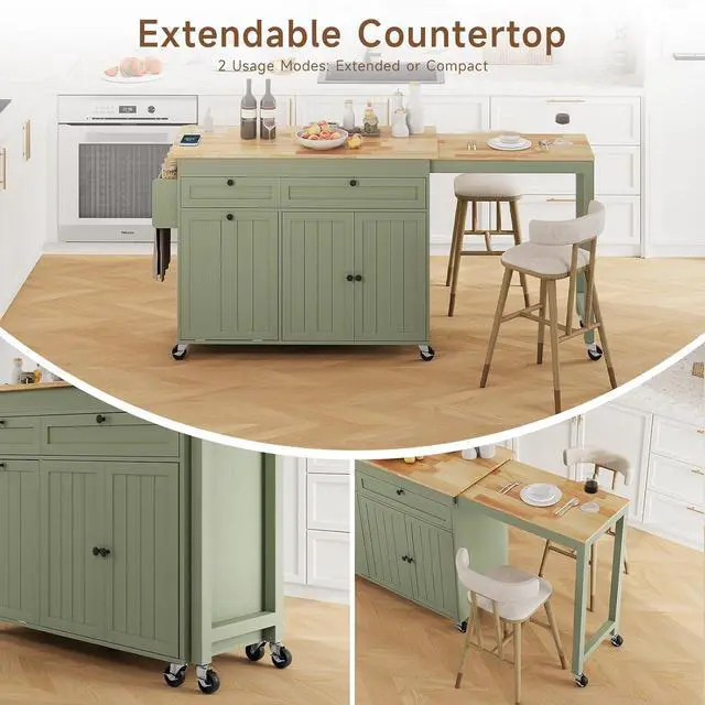 Alt view image 3 of 7 - Kitchen Islands with Storage, Extendable Dining Table and Power Outlet