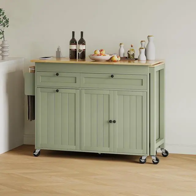 Alt view image 6 of 7 - Kitchen Islands with Storage, Extendable Dining Table and Power Outlet