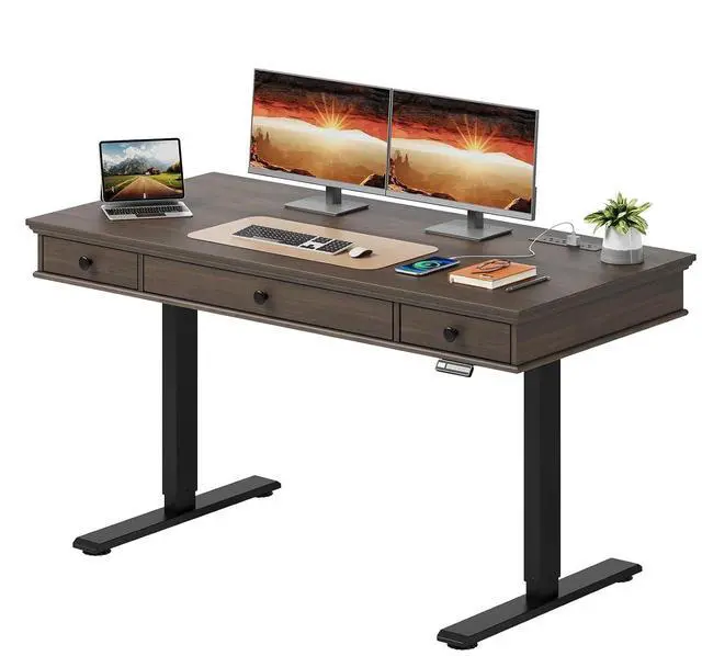 Main image of 55 x 23 Inch Electric Standing Desk with Drawers, Dark Walnut