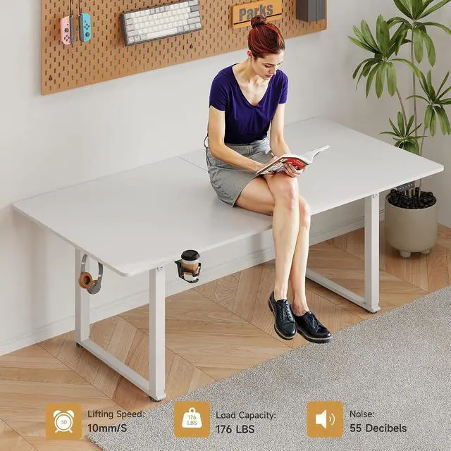 Alt view image 6 of 7 - 71x32 Inch Adjustable Standing Desk with 4 Legs, White