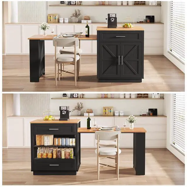 Alt view image 5 of 7 - Kitchen Island with Extendable Dining Table, Black