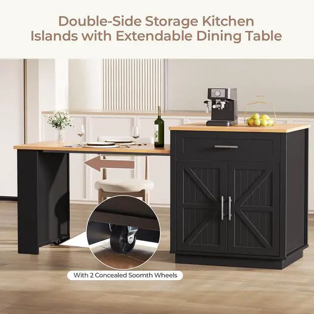 Alt view image 7 of 7 - Kitchen Island with Extendable Dining Table, Black