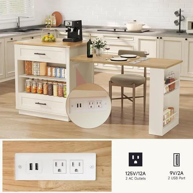 Alt view image 4 of 7 - Kitchen Island with Extendable Dining Table, White