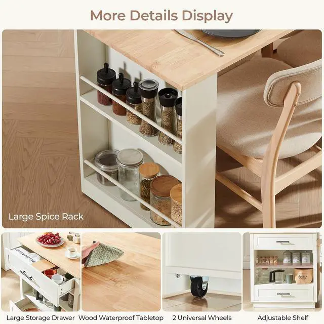 Alt view image 6 of 7 - Kitchen Island with Extendable Dining Table, White