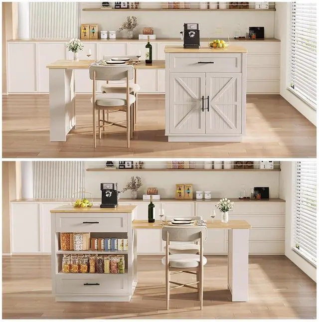 Alt view image 5 of 7 - Kitchen Island with Extendable Dining Table, White