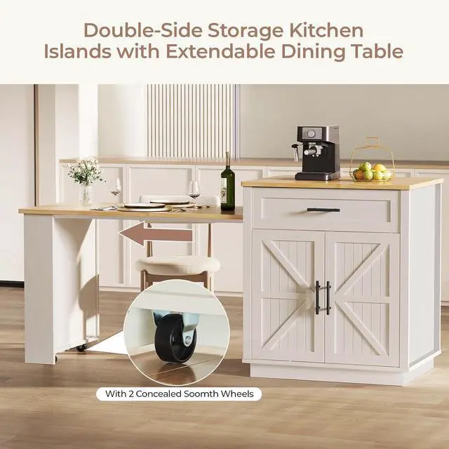 Alt view image 7 of 7 - Kitchen Island with Extendable Dining Table, White
