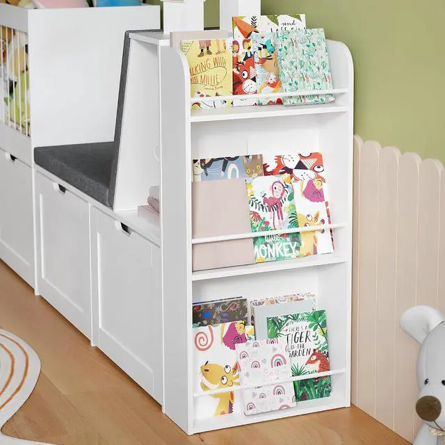 Alt view image 6 of 7 - 2 Pack Kids Bookshelf with Reading Nook, 66.9'' Wooden Toy Storage Organizer with Stuffed Animal Holder, White Bookcase for Boys & Girls, Toddler Toy Storage with Drawers for Bedroom, Nursery