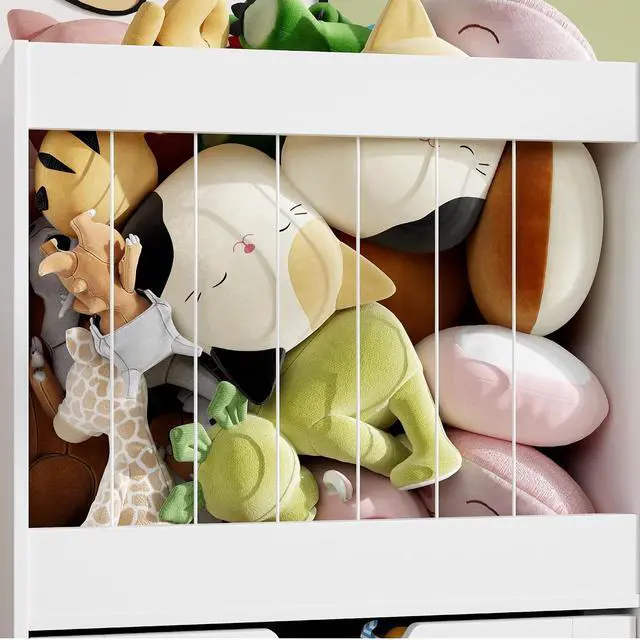Alt view image 7 of 7 - 2 Pack Kids Bookshelf with Reading Nook, 66.9'' Wooden Toy Storage Organizer with Stuffed Animal Holder, White Bookcase for Boys & Girls, Toddler Toy Storage with Drawers for Bedroom, Nursery
