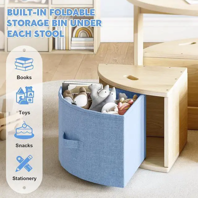 Alt view image 5 of 7 - Toddler Table and Chair Set, Round Kids Table and Chairs with Nesting Design, Wooden Activity Table & 4 Storage Drawers Chairs for Daycare Nursery Playroom