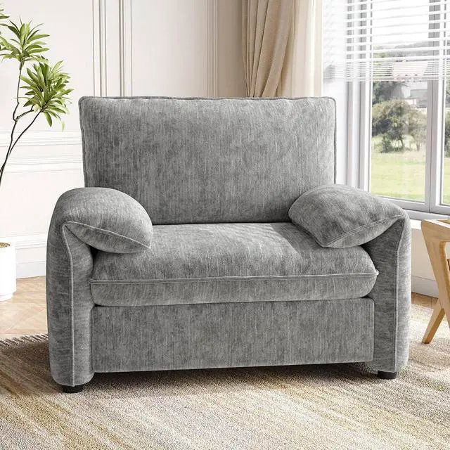 Main image of Oversized Accent Chair, Chenille Fabric Reading Chair, Grey