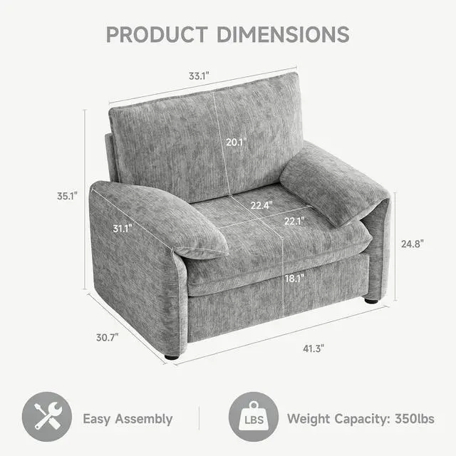 Alt view image 2 of 7 - Oversized Accent Chair, Chenille Fabric Reading Chair, Grey