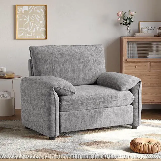 Alt view image 4 of 7 - Oversized Accent Chair, Chenille Fabric Reading Chair, Grey