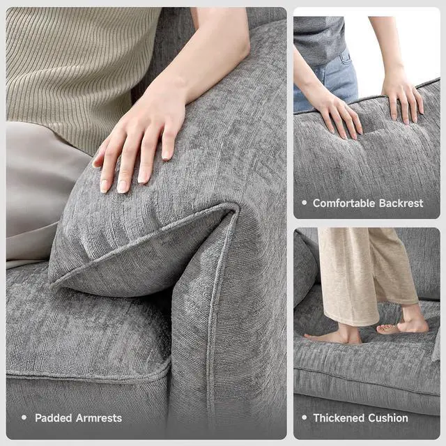Alt view image 5 of 7 - Oversized Accent Chair, Chenille Fabric Reading Chair, Grey