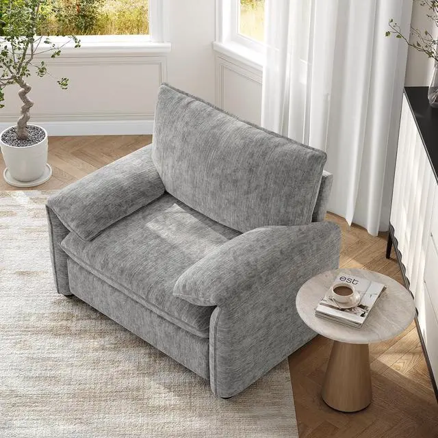 Alt view image 7 of 7 - Oversized Accent Chair, Chenille Fabric Reading Chair, Grey