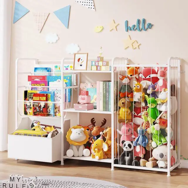 Main image of Kids Bookshelf and Toy Storage Organizer with Stuffed Animal Storage