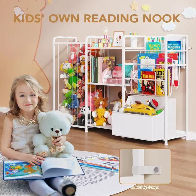 Alt view image 4 of 7 - Kids Bookshelf and Toy Storage Organizer with Stuffed Animal Storage