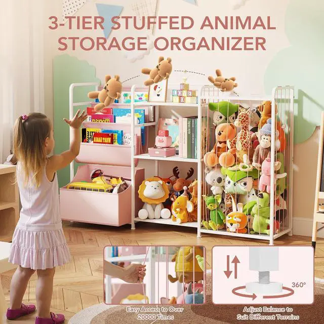 Alt view image 3 of 7 - Kids Bookshelf and Toy Storage Organizer with Stuffed Animal Storage