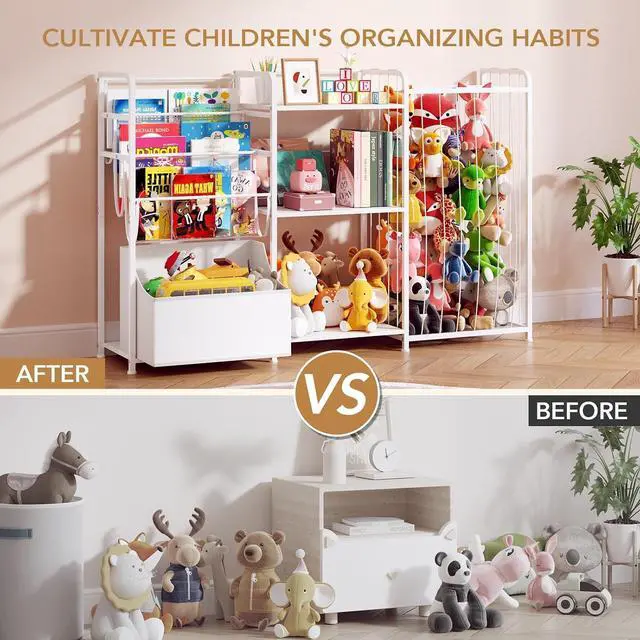 Alt view image 5 of 7 - Kids Bookshelf and Toy Storage Organizer with Stuffed Animal Storage