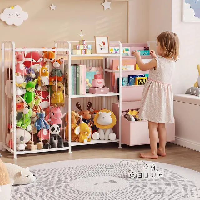 Alt view image 6 of 7 - Kids Bookshelf and Toy Storage Organizer with Stuffed Animal Storage